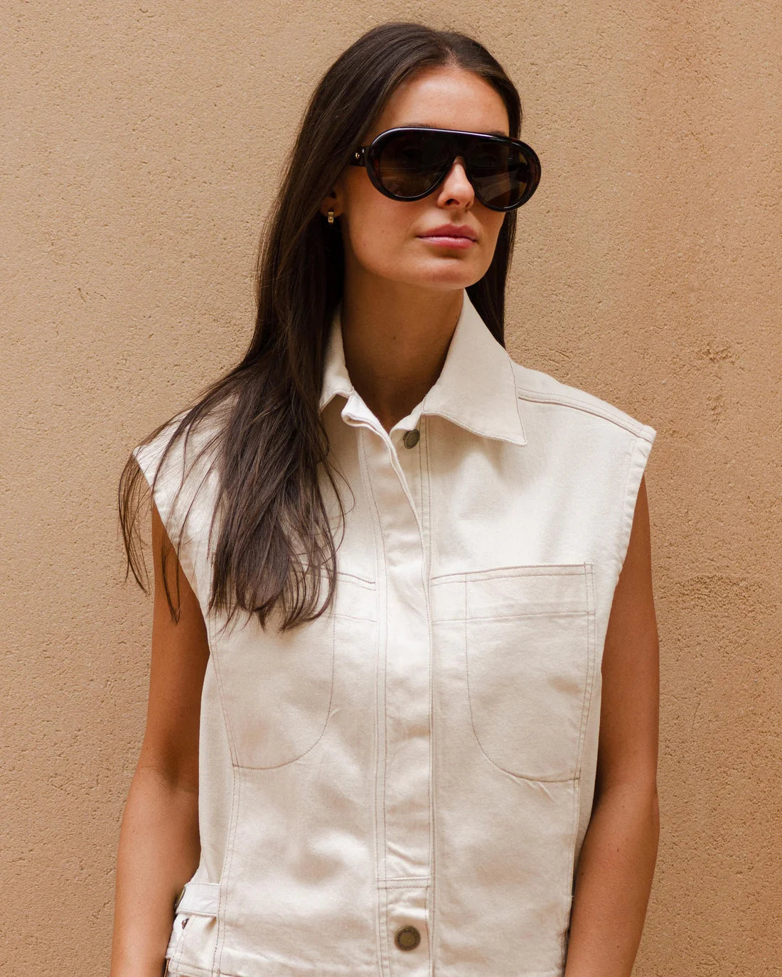 Leila Denim Ivory Vest