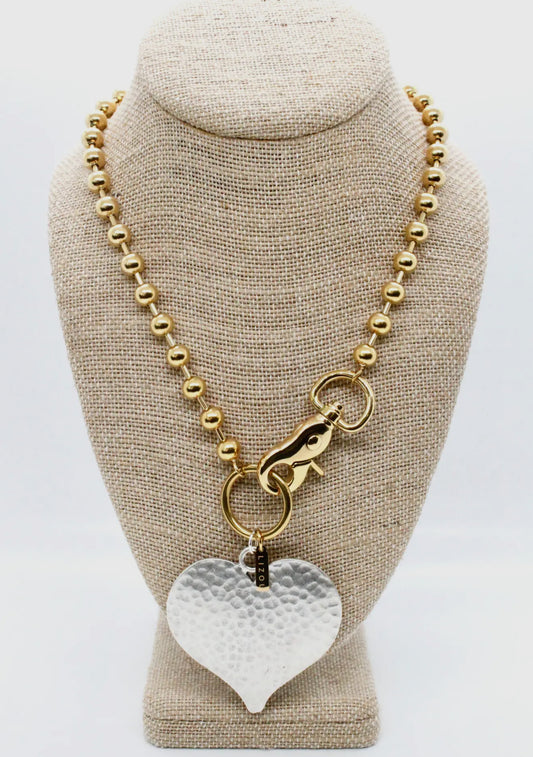 Single Large Hammered Heart Convertible Gold Chain Necklace