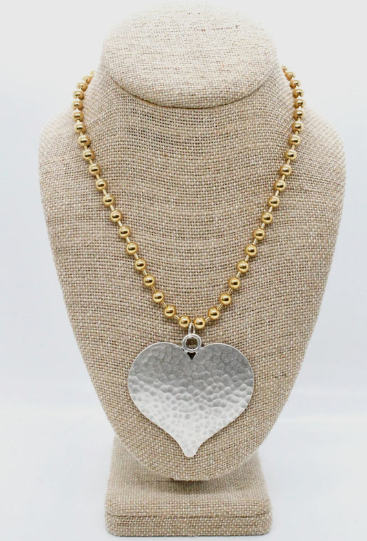 Large Hammered Heart Convertible Gold Chain Necklace
