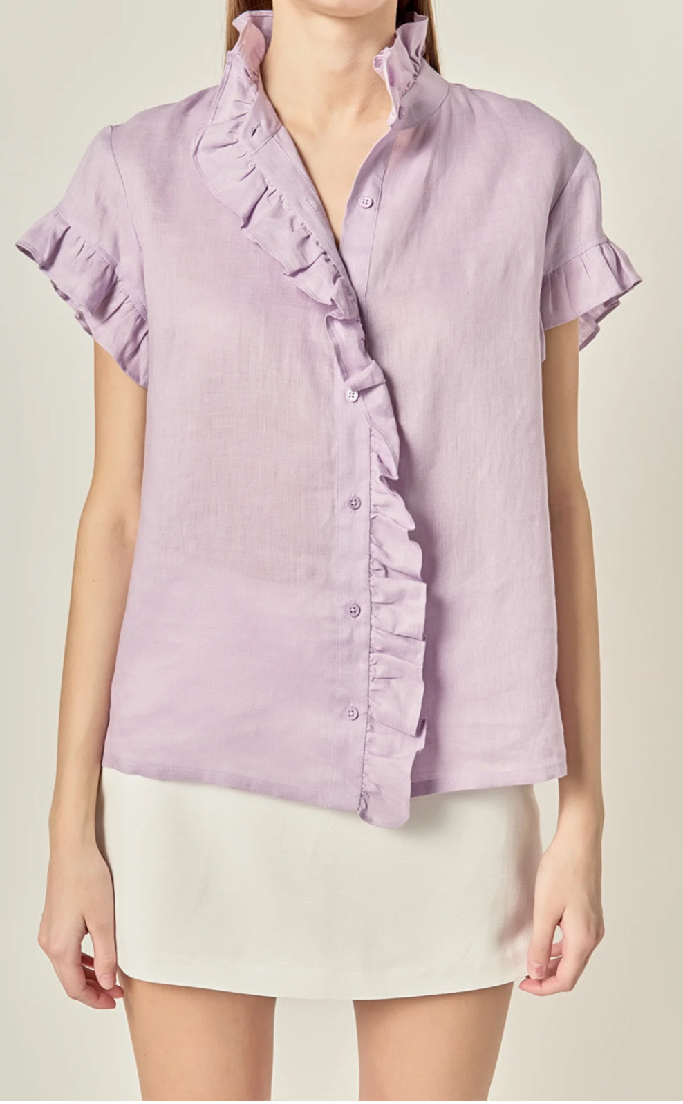 Lavender Linen Ruffle Blouse