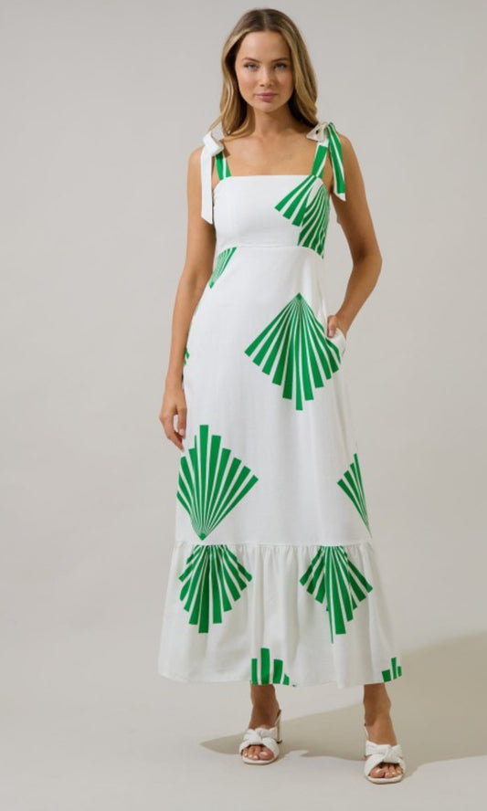 Palm Shoulder Tie Maxi Dress