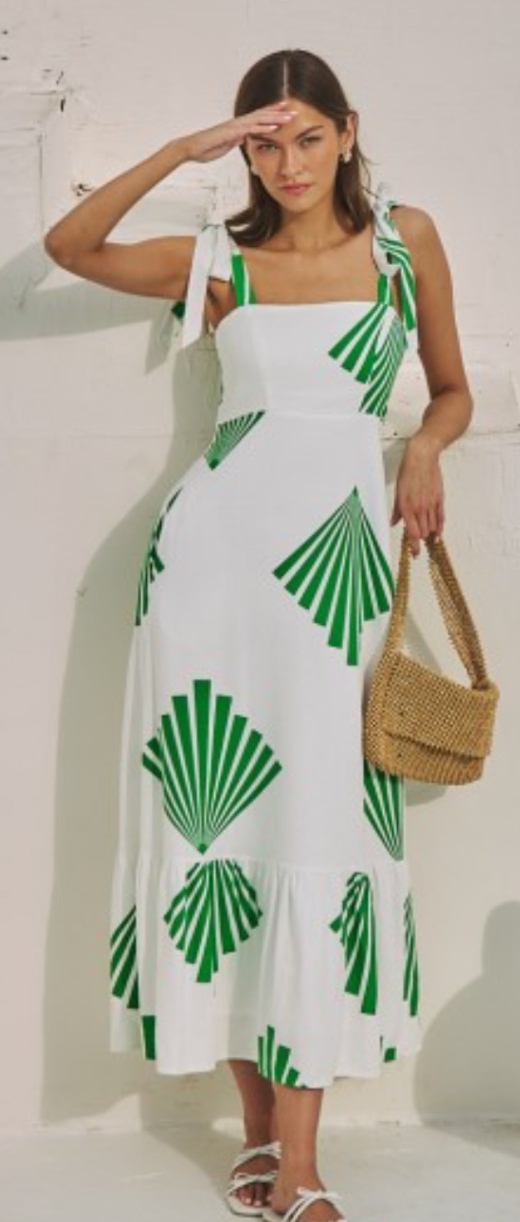 Palm Shoulder Tie Maxi Dress
