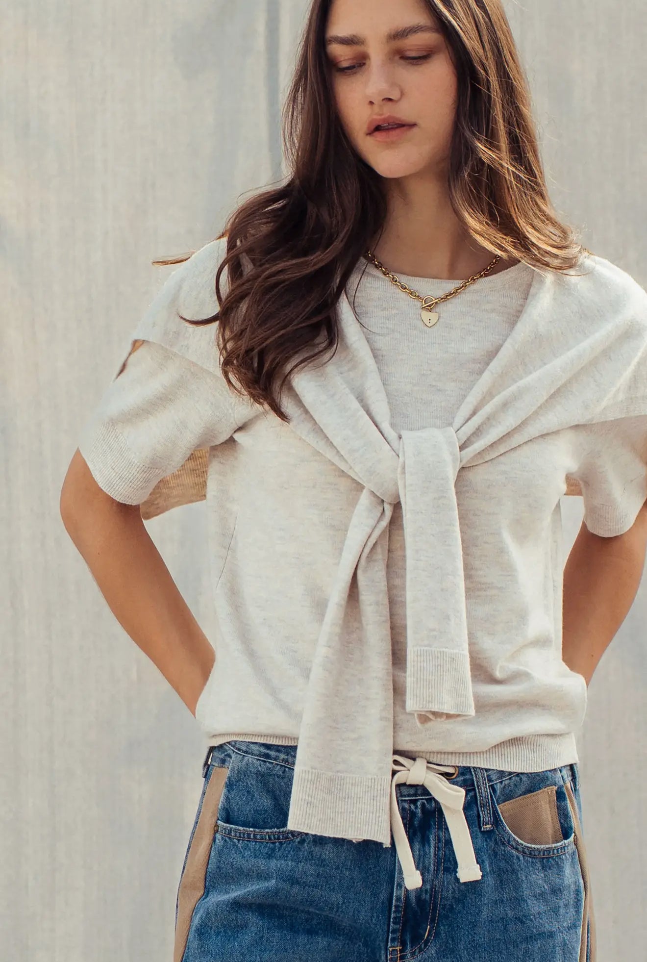 Front Knit Top Oatmeal