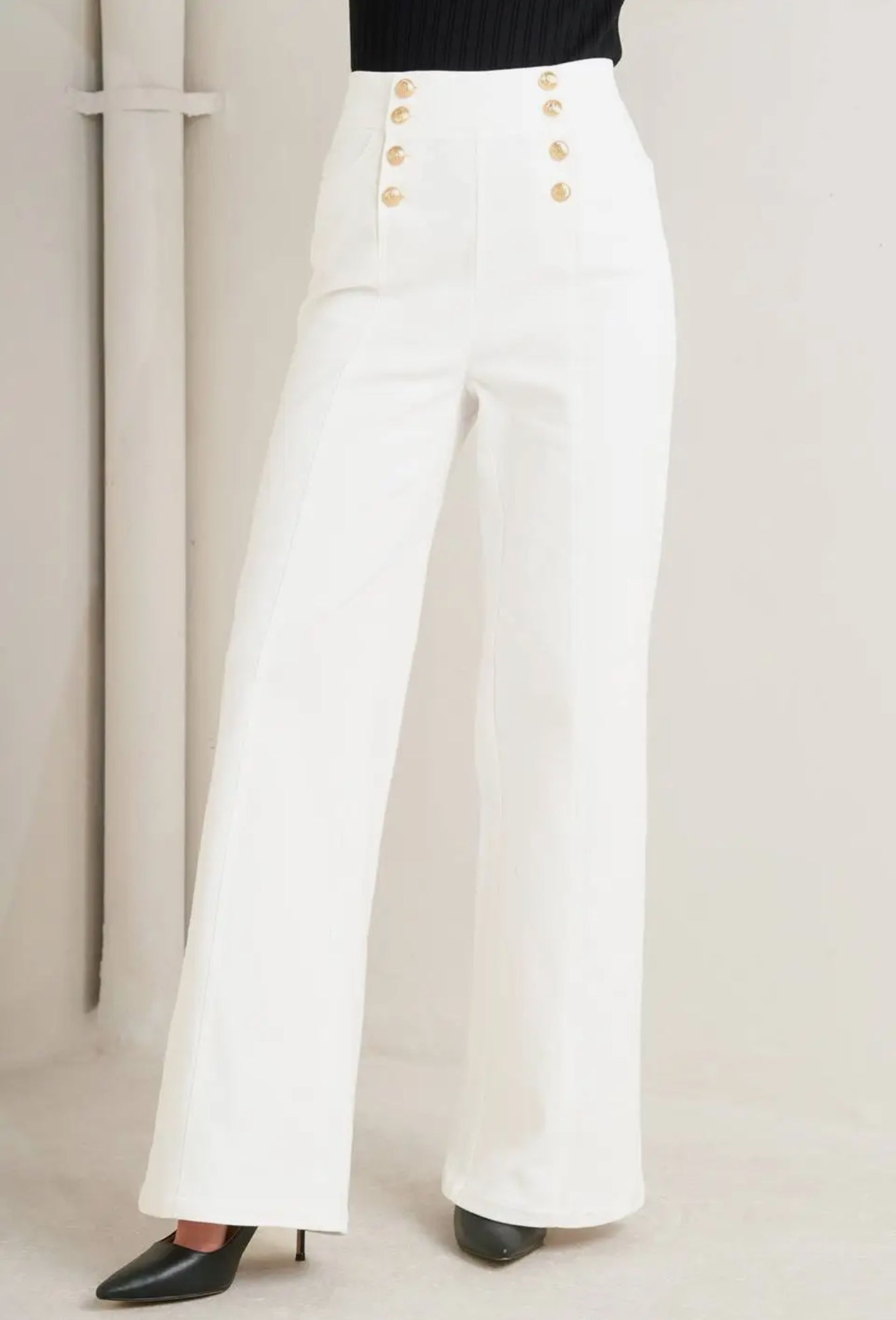Lia High Waisted Button Accent Flare Pants