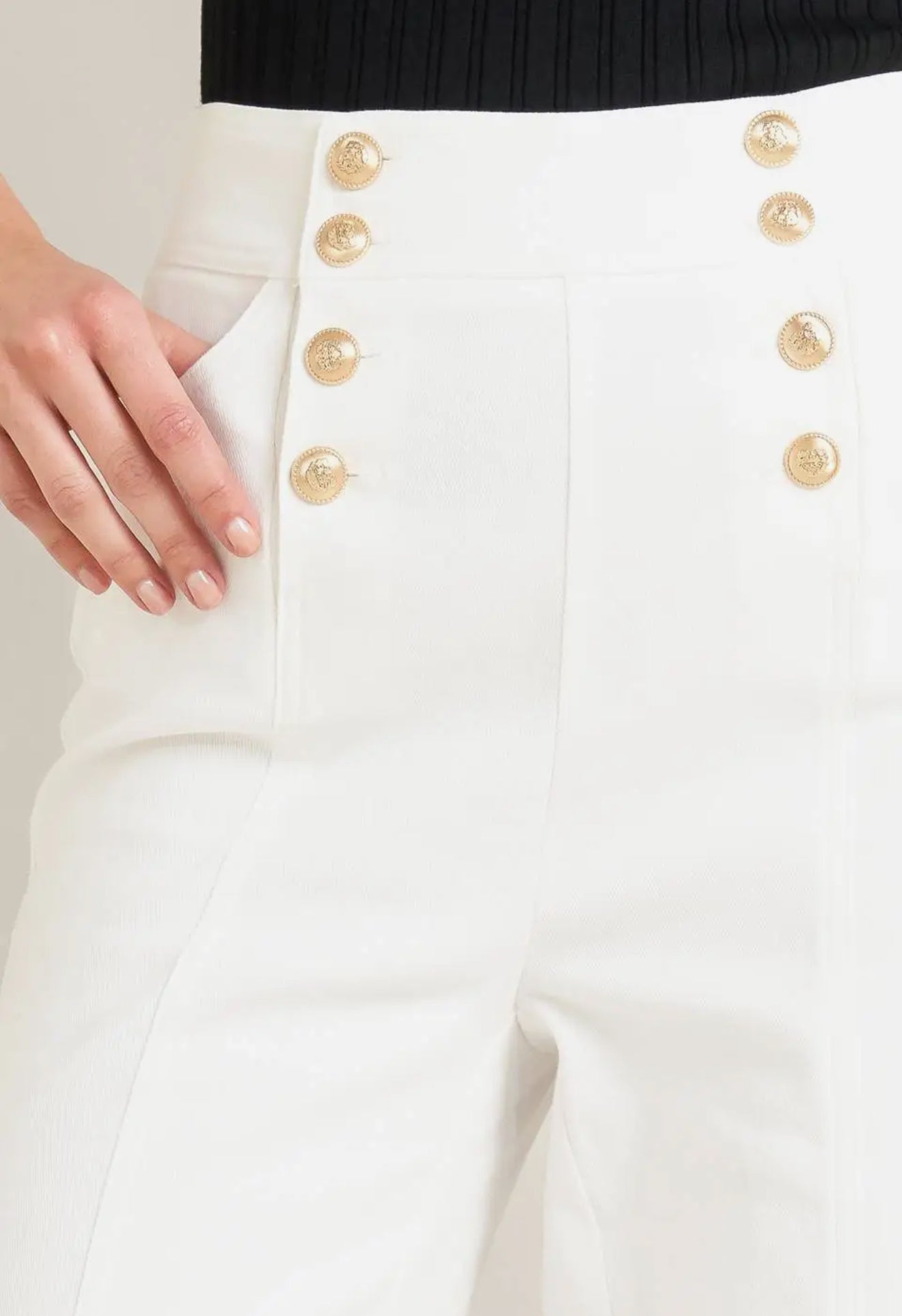 Lia High Waisted Button Accent Flare Pants
